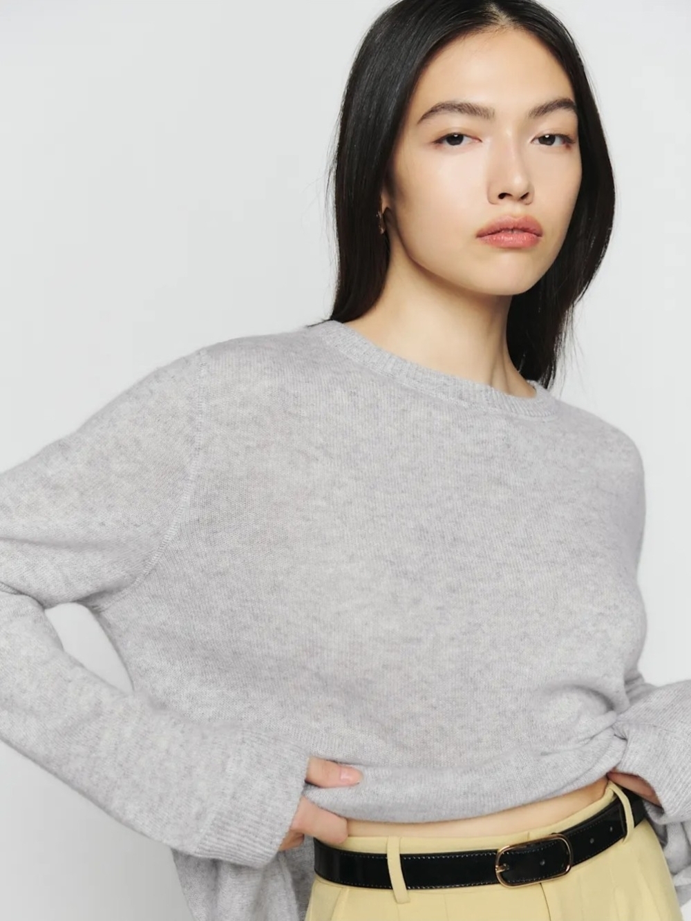 Reformation Cashmere Boyfriend Women's Light Grey Crewneck Sweater Size M